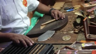 BAYAHIBE, DOMINICAN REPUBLIC 8 JANUARY 2020: Cigar manufacturing hand made 13