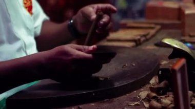 BAYAHIBE, DOMINICAN REPUBLIC 8 JANUARY 2020: Cigar manufacturing hand made 4