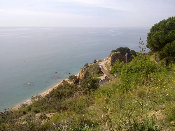 Paesaggio Della Spiaggia Calella Spagna Una Giornata Primaverile Aprile — Foto Stock