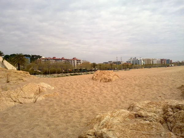 Krajina Pláži Calella Španělsku Jarním Dubnu — Stock fotografie