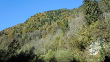 Sonbaharda gündüz vakti Dolomitler üzerinde dağ detayları