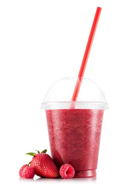 Plastik bardak çilek ve ahududu güler yüzlü