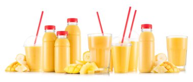 Birçok türlü bardak ve şişeler multifruit güler yüzlü