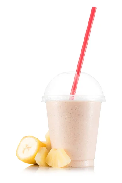 Plastik bardak ananas ve muz smoothie
