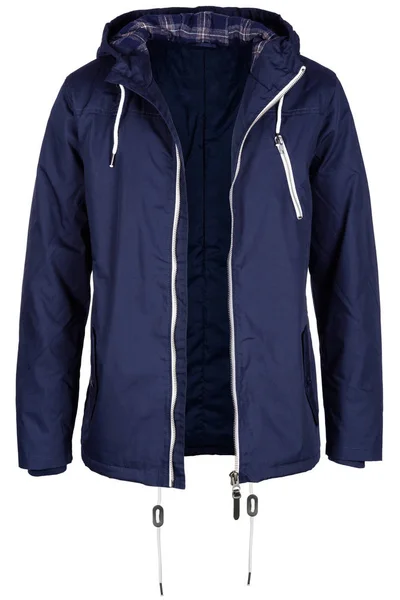 Warme dunkelblaue Jacke ohne Reißverschluss mit Kapuze — Stockfoto