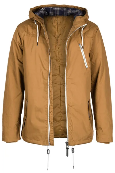 Warme dunkelbeige Jacke ohne Reißverschluss mit Kapuze — Stockfoto