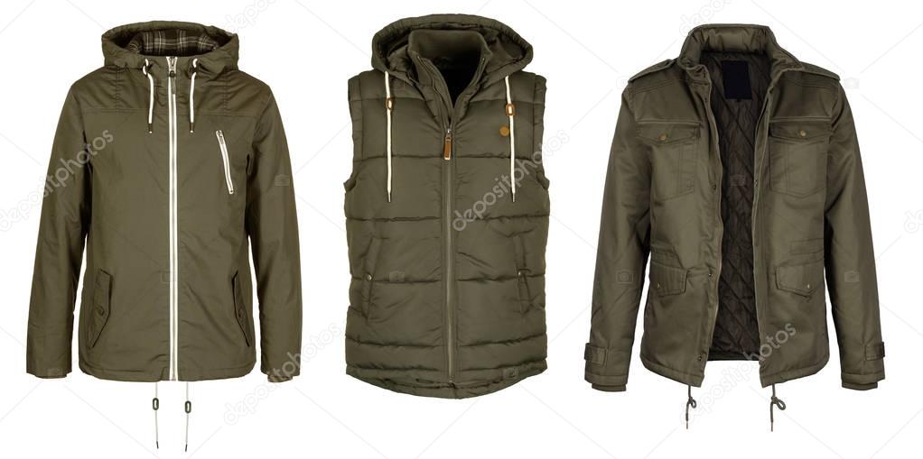 Two jackets and vest in green olive color 