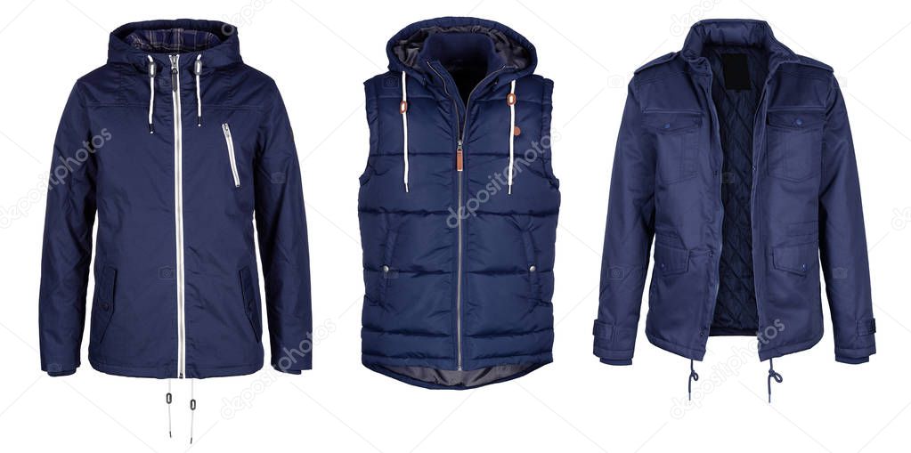 Two jackets and vest in dark blue color