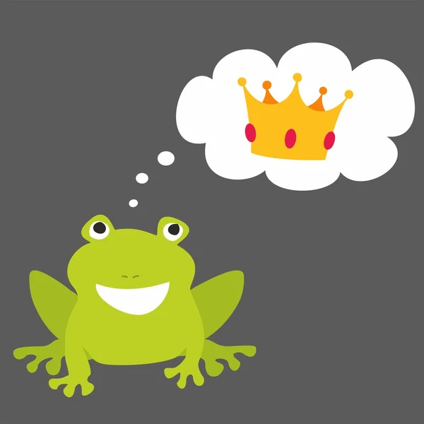 Prince or princess frog dreaming about crown. Illustration isolated on black background — Stock Vector