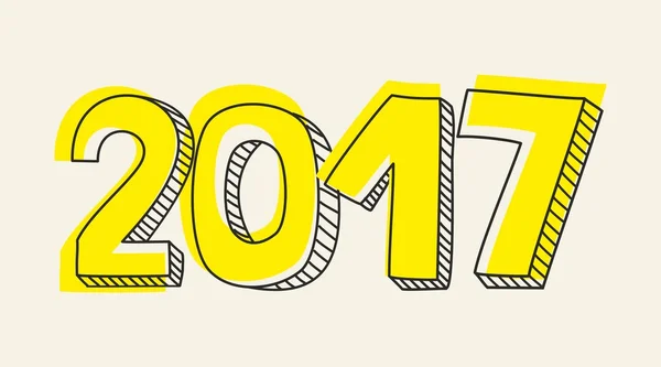 Año Nuevo 2017 dibujado a mano signo de vector amarillo — Archivo Imágenes Vectoriales