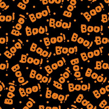 Siyah arkaplanda turuncu bu yazı olan Cadılar Bayramı fayans vektör deseni