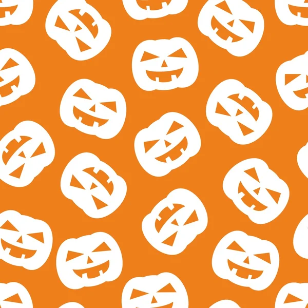 Halloween tile vector pattern with white pumpkin on orange background — Stock Vector