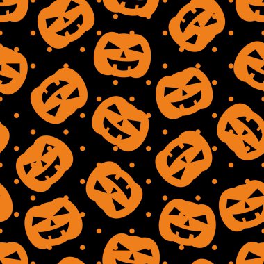 Cadılar Bayramı döşeme vektör deseni turuncu kabak ve lekeli siyah arka plan üzerine