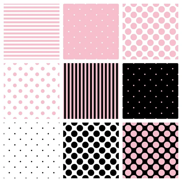 Seamless vector pastel pink, black and white pattern set — Stock vektor