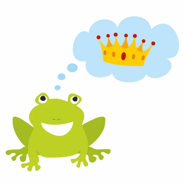Prince or princess frog dreaming about crown. Vector illustration isolated on white background — Stock Vector