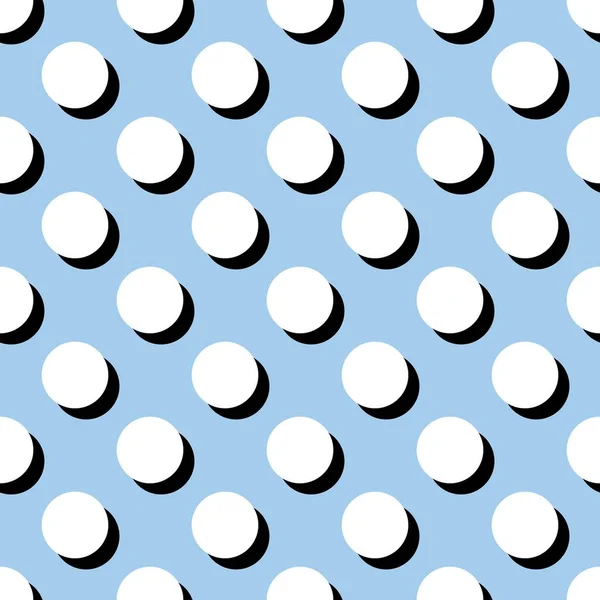 Patrón vectorial de azulejos con lunares blancos con sombra sobre fondo azul pastel — Vector de stock