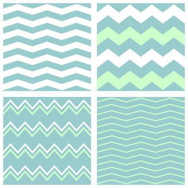Chevron vektör desen set yeşil, mavi ve beyaz zig zag arka plan ile döşeme