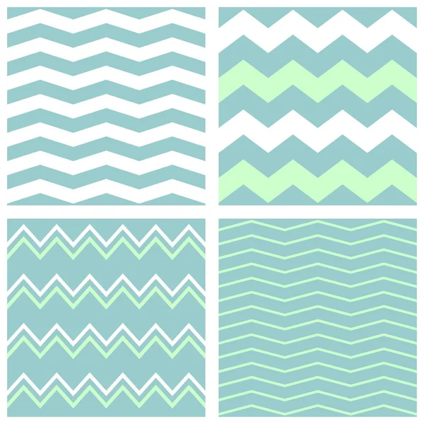 Tile chevron vector pattern set with green, blue and white zig zag background — Stock Vector