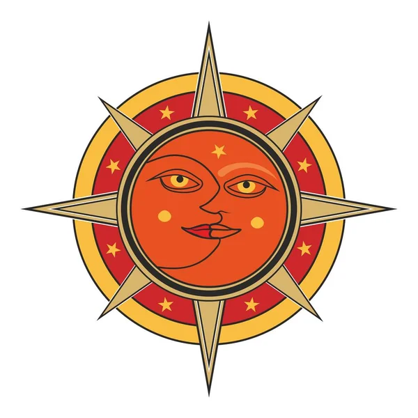 Знак обличчя Сонця та Місяця - вектор дня та ночі ізольовано на білому тлі . — стоковий вектор