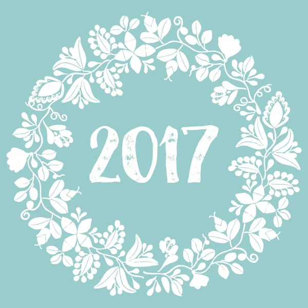 Pastel laurel wreath New Year 2017 white vector frame isolated on mint green background — Stock Vector