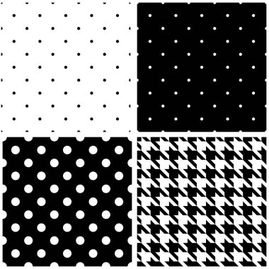 Kesintisiz beyaz siyah vektör desen lekeli ve houndstooth ayarla