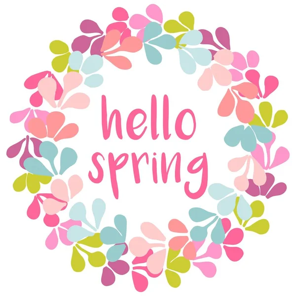 Hola primavera rosa acuarela corona vector tarjeta — Archivo Imágenes Vectoriales