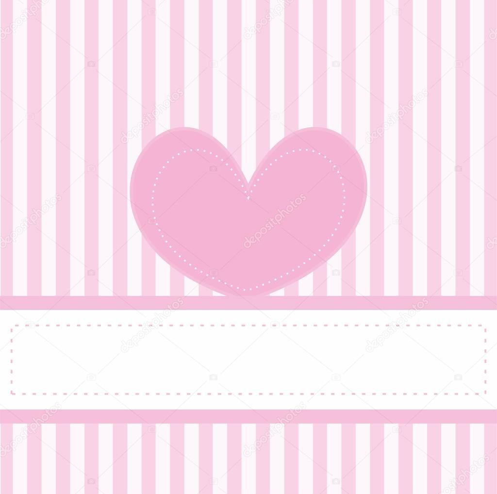 Valentines vector card with heart and pink stripes