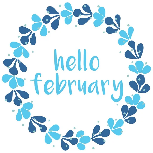 Hello february winter watercolor wreath vector card isolated on white backg...