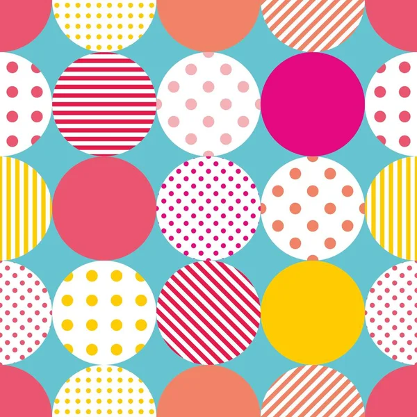 Tile patchwork vector pattern with polka dots on pastel background — Stock Vector