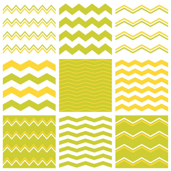 Patrón de vectores de azulejos con fondo de impresión en zig zag amarillo, blanco y verde — Vector de stock