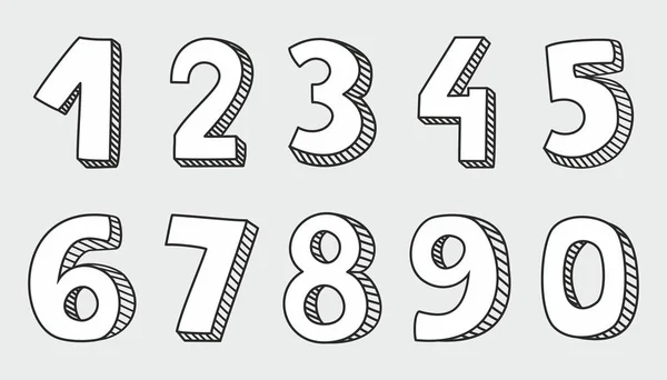 Hand drawn white vector numbers isolated on grey background — Stock Vector