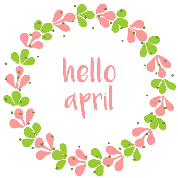 Hola abril primavera acuarela vector corona tarjeta — Vector de stock
