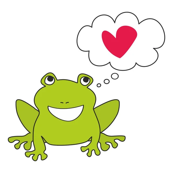 Green frog dreaming about love vector illustration isolated on white — Stock Vector