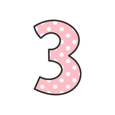 3 numaralı beyaz lekeli ile pembe, beyaz arka plan üzerinde izole vektör çizim