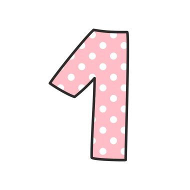 Number 1 with white polka dots on  pink, vector illustration isolated on white background clipart
