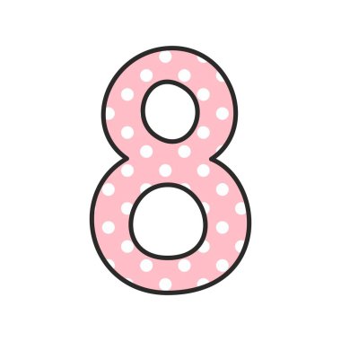 Pembe, beyaz arka plan üzerinde izole vektör çizim üzerinde beyaz lekeli ile 8 numaralı
