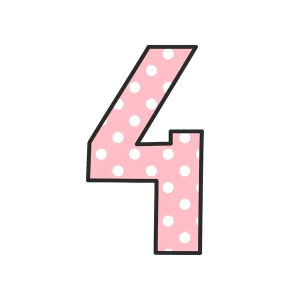Nummer 4 med vita prickar på rosa, vektorillustration isolerade på vit bakgrund — Stock vektor