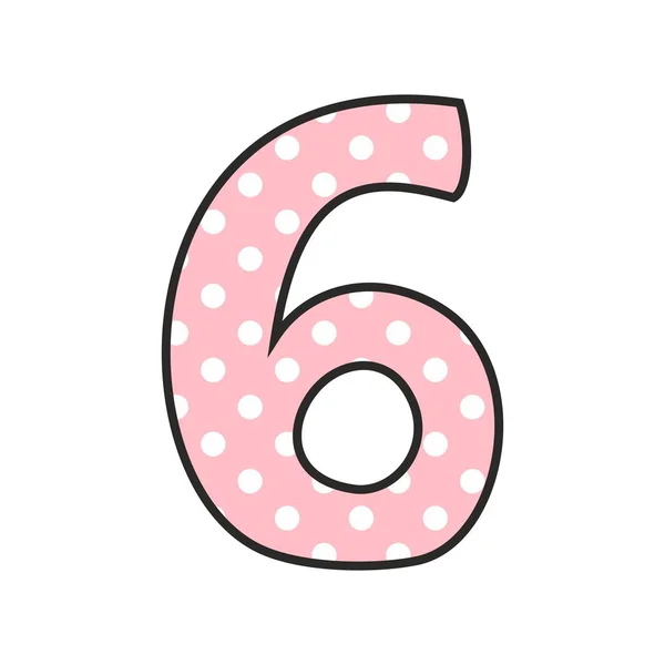 Nummer 6 met witte polka stippen op p! NK, vectorillustratie geïsoleerd op witte achtergrond — Stockvector