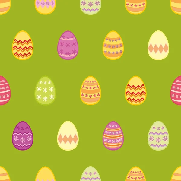 Modèle vectoriel tuile avec des œufs de Pâques colorés sur fond vert — Image vectorielle