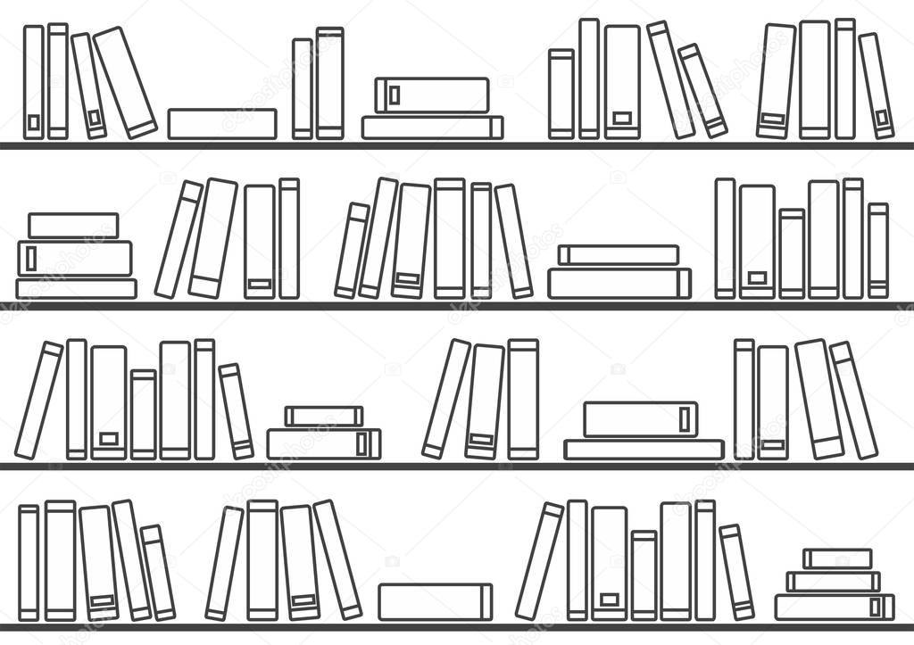Tile vector pattern with books on the shelf on white background