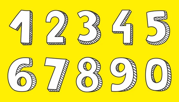 Hand drawn vector white numbers isolated on yellow background — Stock Vector