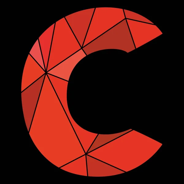 黒の背景に分離された C 赤いアルファベット ベクトル文字 — ストックベクタ