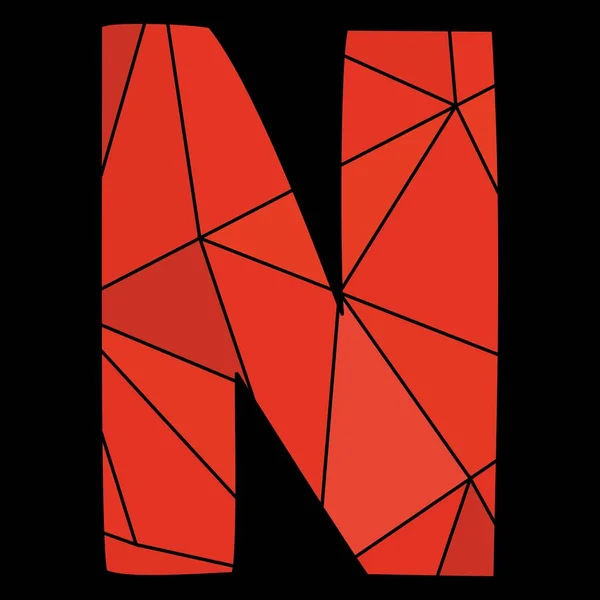 N lettera vettoriale alfabeto rosso isolato su sfondo nero — Vettoriale Stock