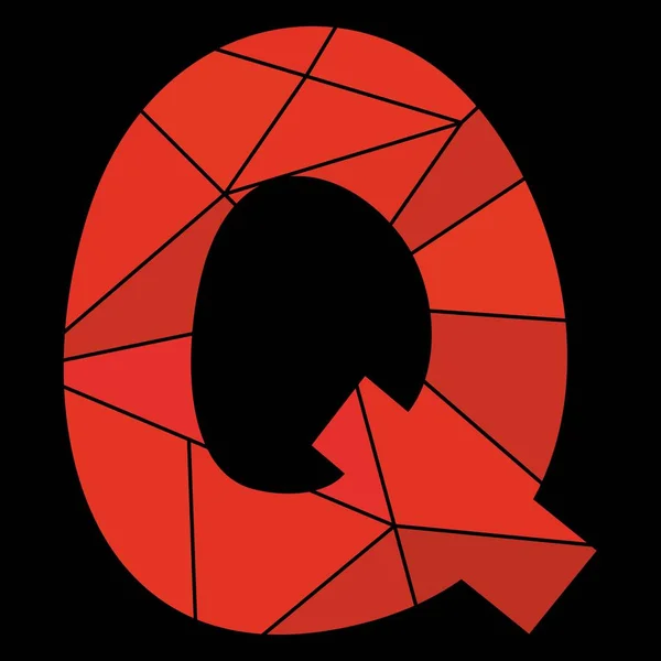 Q letra vectorial del alfabeto rojo aislada sobre fondo negro — Vector de stock