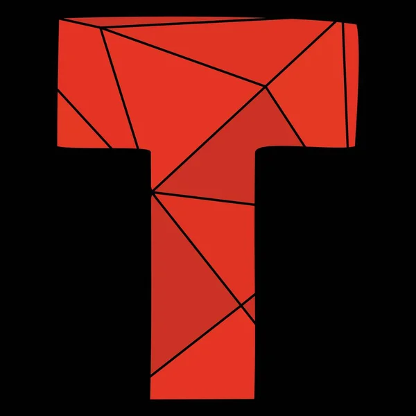 T letras vectoriales del alfabeto rojo aisladas sobre fondo negro — Vector de stock