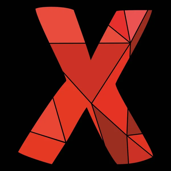 X letras vectoriales del alfabeto rojo aisladas sobre fondo negro — Vector de stock