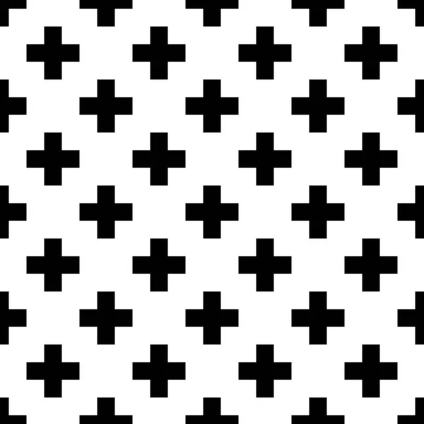 タイル クロス プラス黒と白のベクトル パターン — ストックベクタ