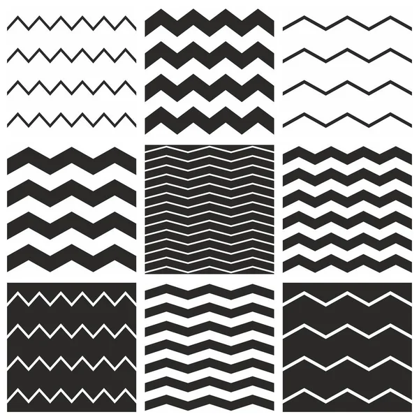 Azulejos patrón de vector chevron conjunto con zig zag negro sobre fondo blanco — Archivo Imágenes Vectoriales