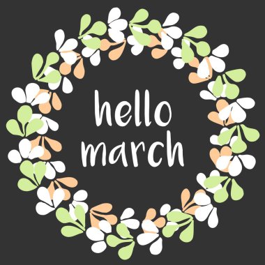 Merhaba Mart suluboya çelenk vektör kartı