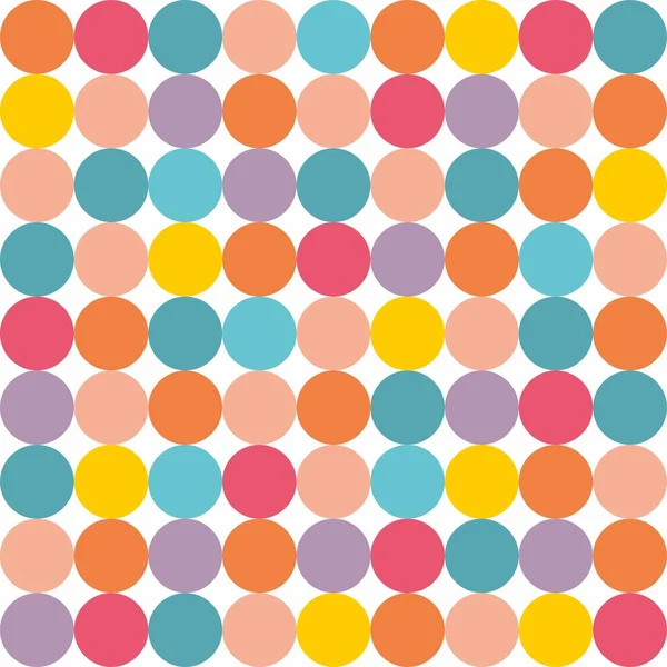 Tegel kleurrijke polka dots vector patroon op witte achtergrond — Stockvector